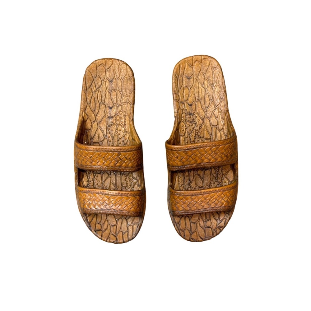 Pali Hawaii Classic Jesus Sandals Brown Double Strap Rubber Slides Unisex Size 6